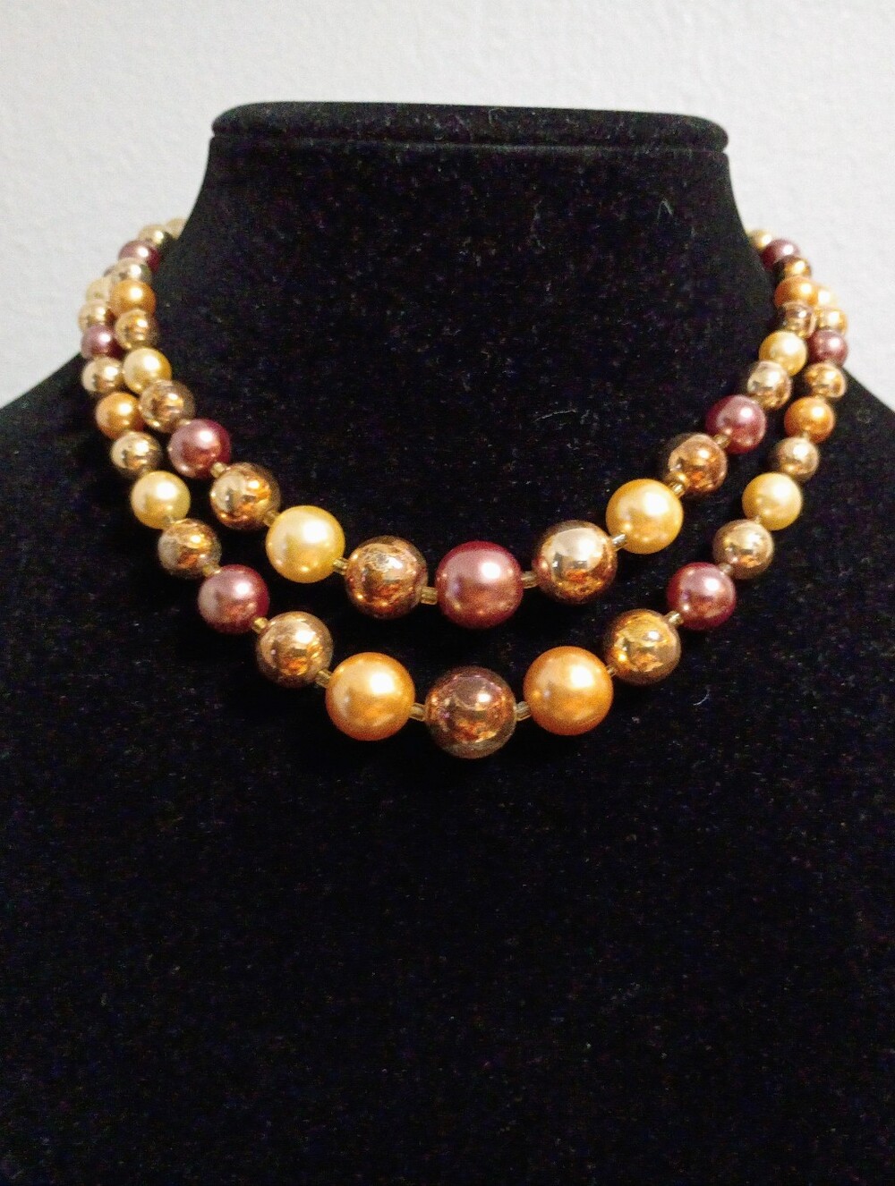 Two Strand Necklace With Faux Pearls